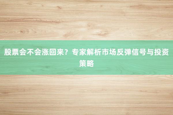 股票会不会涨回来?专家解析市场反弹信号与投资策略