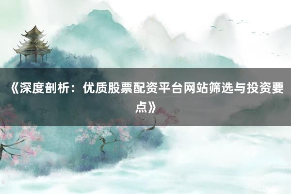 《深度剖析：优质股票配资平台网站筛选与投资要点》