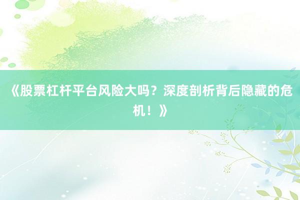 《股票杠杆平台风险大吗？深度剖析背后隐藏的危机！》