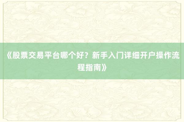 《股票交易平台哪个好？新手入门详细开户操作流程指南》